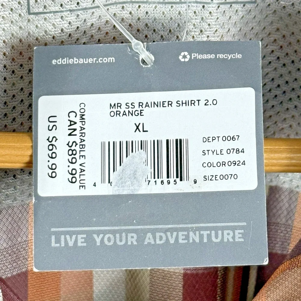 Eddie Bauer Rainier 2.0 Shirt Men's XL Orange Plaid Short Sleeve‎ Outdoor